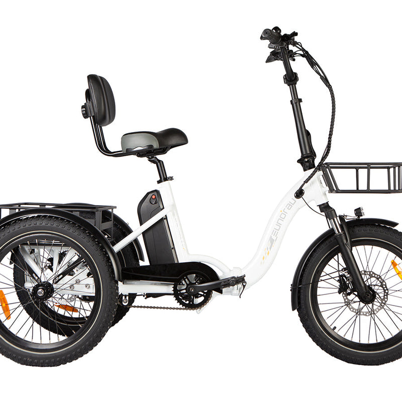 EUNORAU E-BIKE US One-Trike 2.0 electric bicycle with a sturdy frame and wide wheels for stability and outdoor riding.