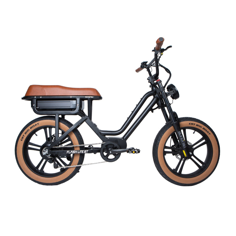 EUNORAU E-BIKE US Flash Lite ST 1.0 electric bicycle with sleek frame and 20-inch wheels, front suspension, and ergonomic design.