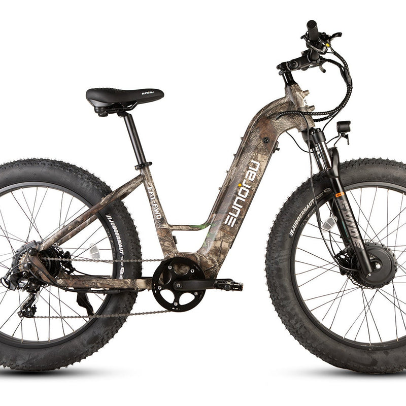 EUNORAU E-BIKE US FAT-AWD 3.0 electric bicycle with fat tires and sleek frame, ready for off-road or urban riding.
