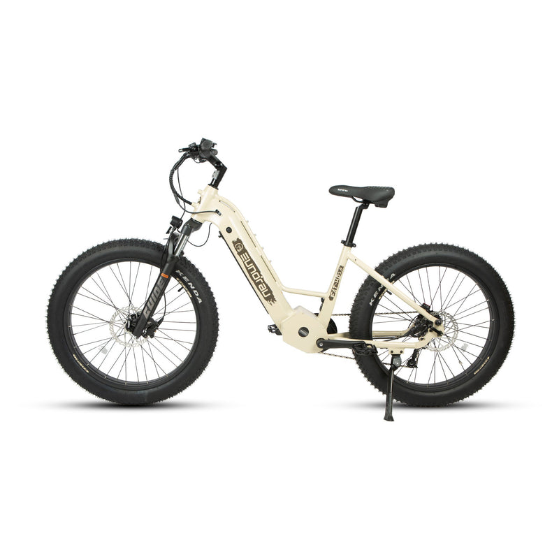 EUNORAU E-BIKE US FAT-HD 2.0/Hunter X7 electric bicycle with fat tires and sleek frame, front view showing handlebars and motor.