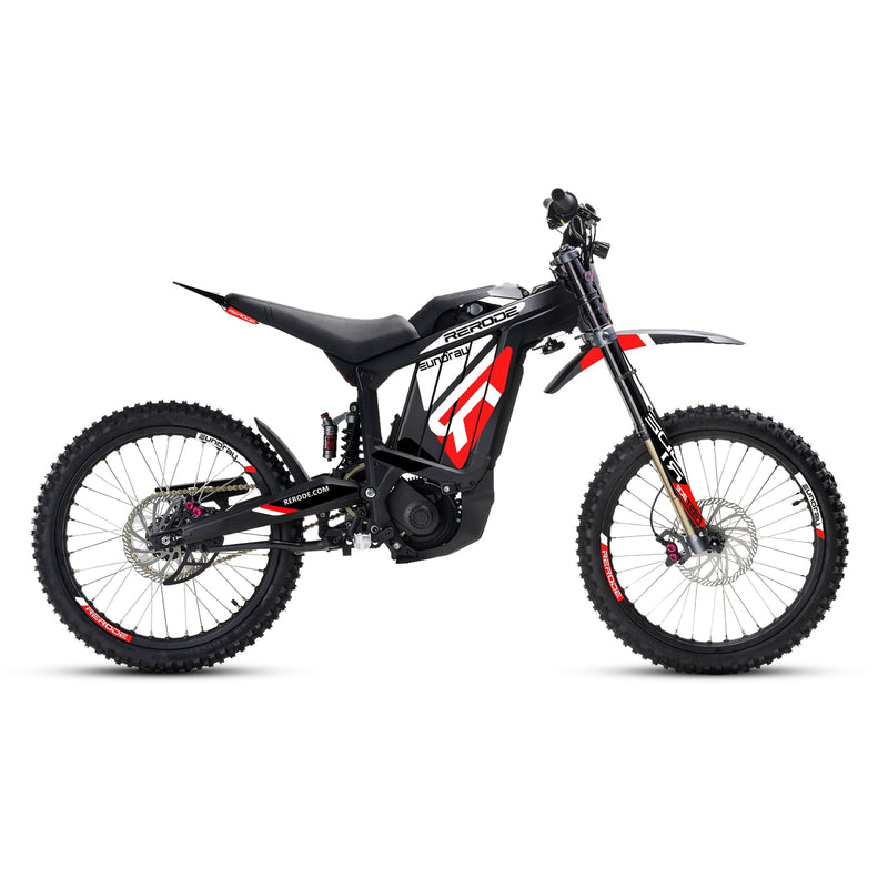EUNORAU E-BIKE US R1-19 E-Dirt Bike with rugged off-road tires and sleek black frame for outdoor adventure.