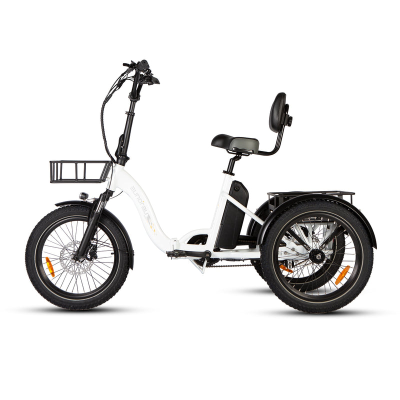 EUNORAU E-BIKE US ONE-TRIKE 2.0 electric bicycle with a sleek frame and front wheel, suitable for smooth riding and urban commuting.
