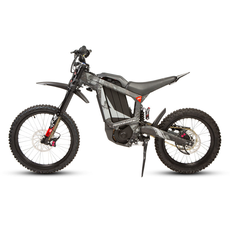 EUNORAU E-BIKE US R1-19 E-Dirt Bike with sturdy frame and knobby tires, suitable for off-road riding and outdoor adventures.