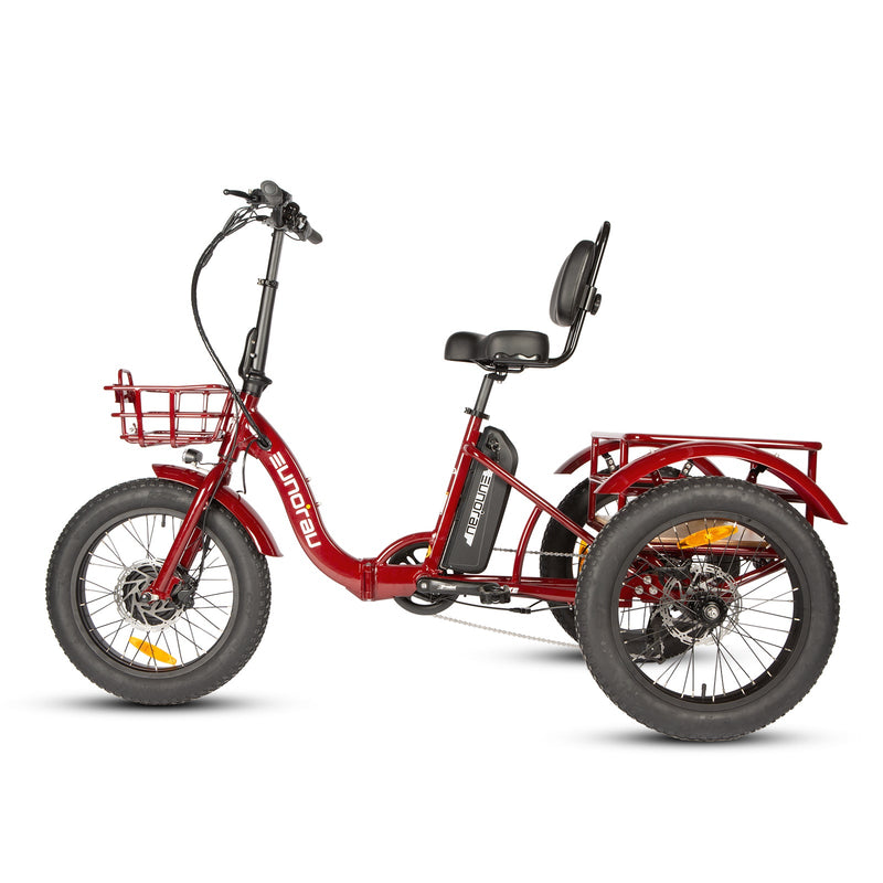EUNORAU E-BIKE US NEW-TRIKE 2.0 electric trike with sturdy frame, large wheels, and handlebars for comfortable riding.