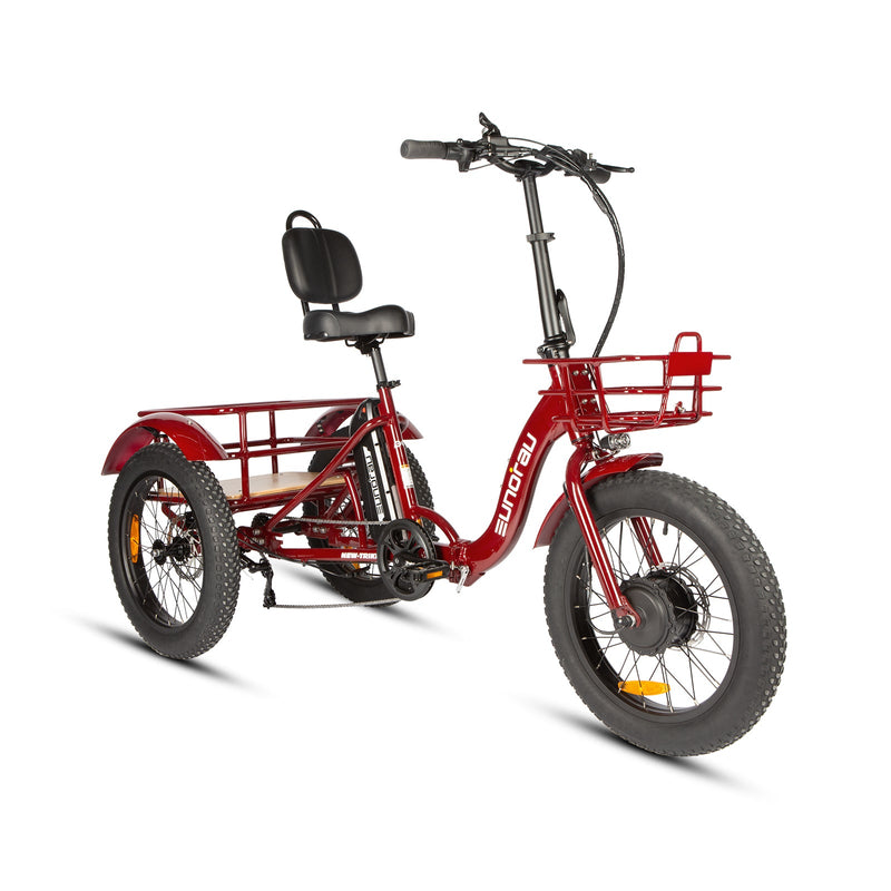 EUNORAU E-BIKE US NEW-TRIKE 2.0 electric trike with two wheels, ergonomic seat, and handlebar controls, ready for riding.