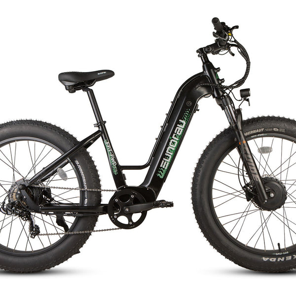 EUNORAU E-BIKE US FAT-AWD 3.0 electric bicycle with fat tires and sporty frame, ready for off-road and urban riding.