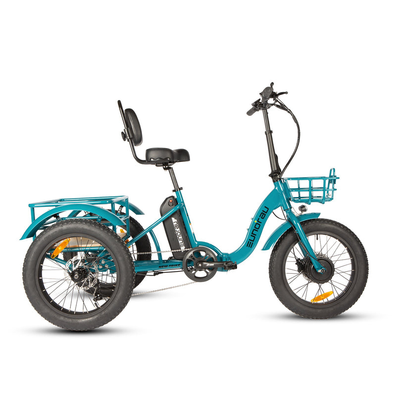 EUNORAU E-BIKE US NEW-TRIKE 2.0 electric trike with comfortable seat and handlebars, ready for eco-friendly rides.