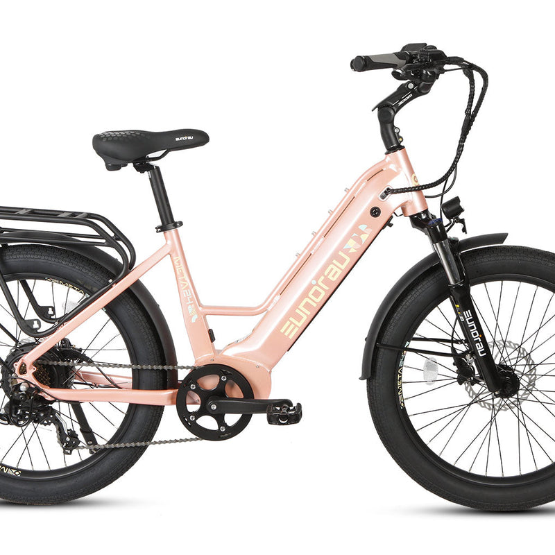 EUNORAU E-BIKE US META24 1.0 electric bicycle with sleek frame and 24-inch wheels, ready for urban commuting.