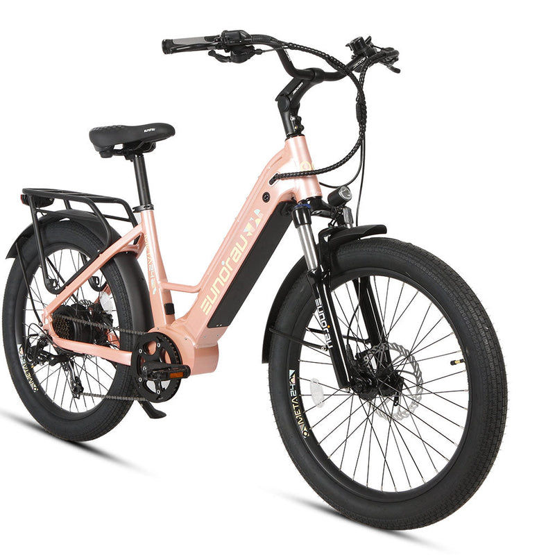 EUNORAU E-BIKE US META24 1.0 electric bicycle with sleek frame, front suspension, and 26-inch wheels.