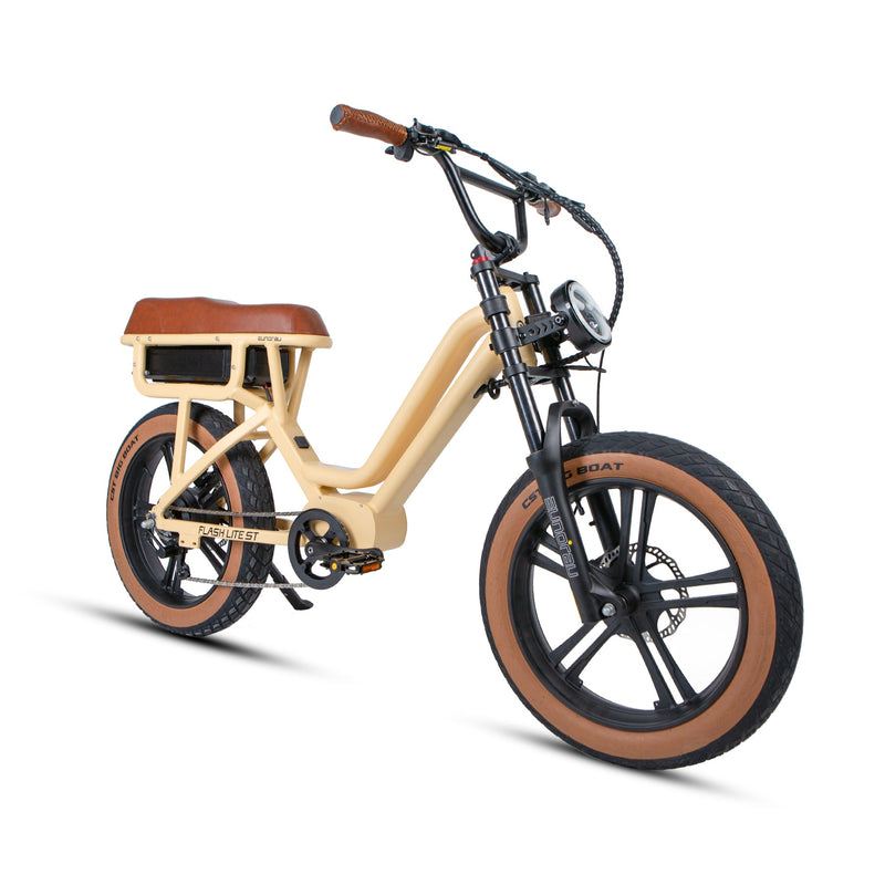 EUNORAU E-BIKE US FLASH LITE ST 1.0 electric bicycle with sleek frame and handlebar, ready for urban cycling.