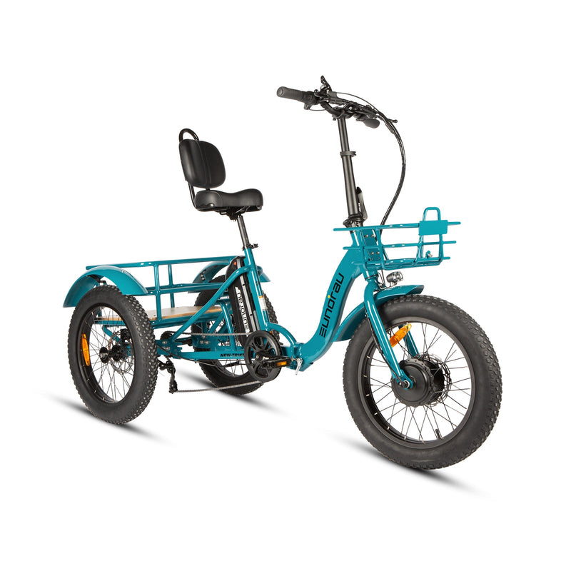 EUNORAU E-BIKE US NEW-TRIKE 2.0 electric trike with a sturdy frame, large wheels, and comfortable seat for easy riding.