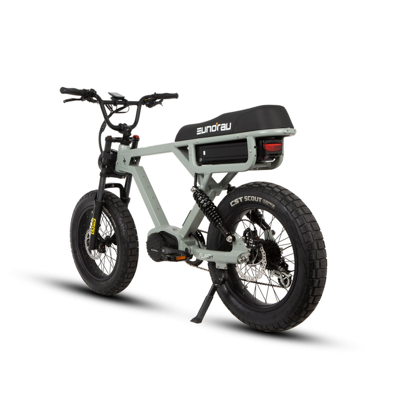 EUNORAU E-BIKE US FLASH 2.0 electric bicycle with sleek frame and 8-speed gears, ready for urban commuting and outdoor riding.