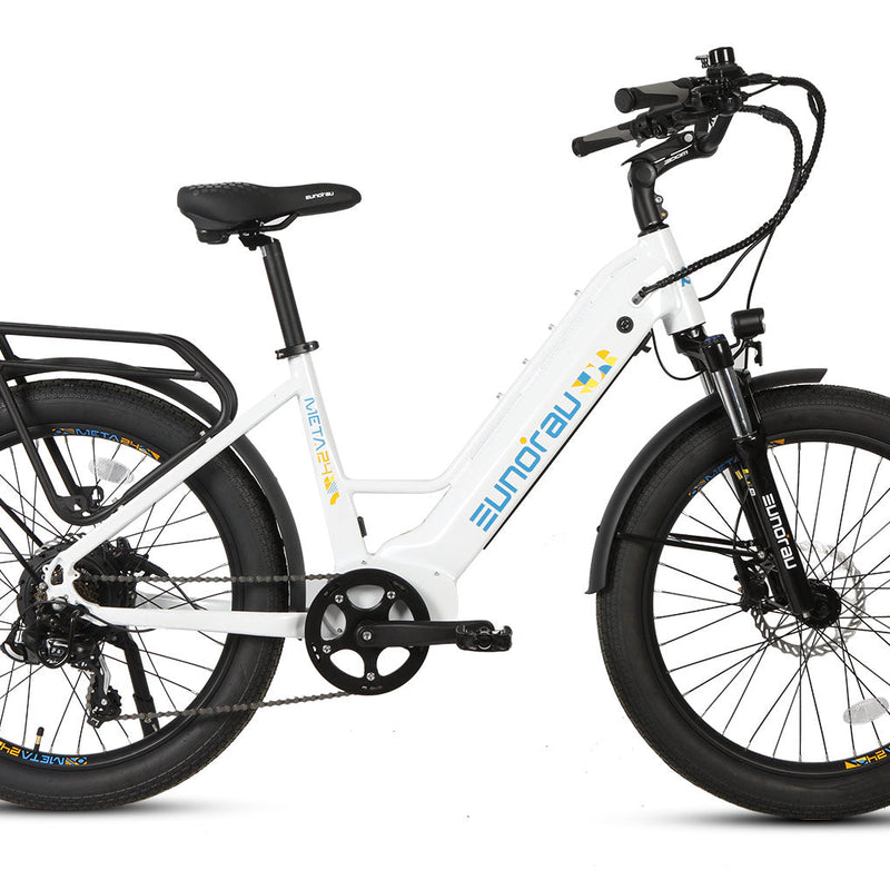 EUNORAU E-BIKE US META24 1.0 electric bicycle with sleek frame and handlebars, ready for urban commuting.