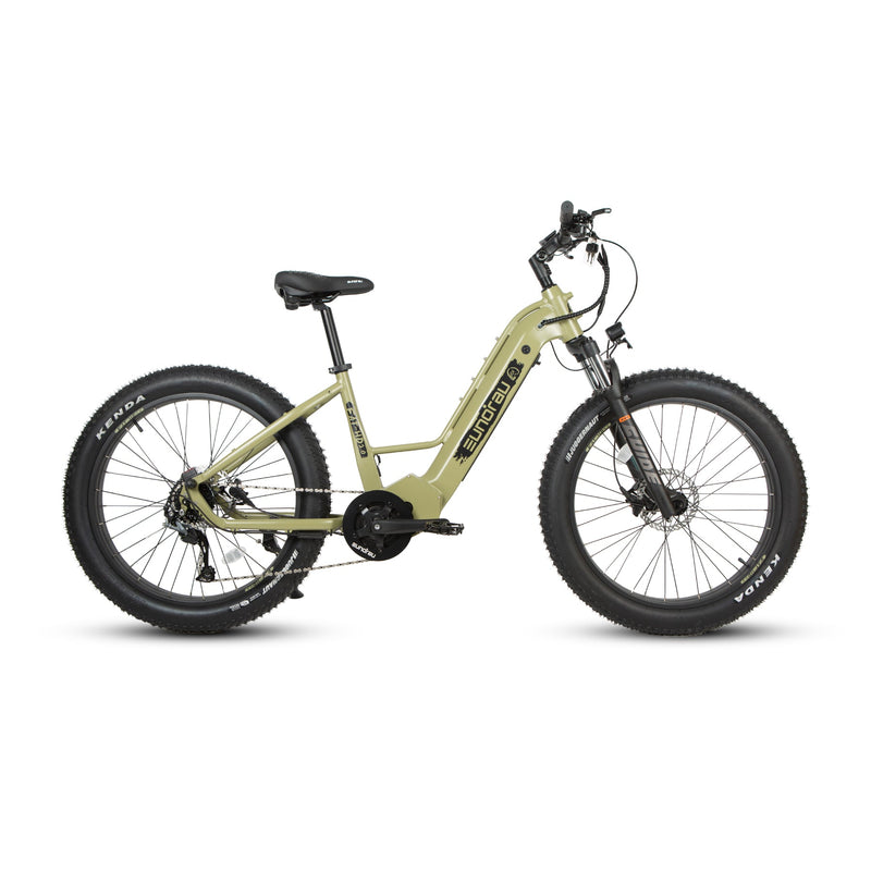 EUNORAU E-BIKE US FAT-HD 2.0 Hunter X7 electric bicycle with thick tires and sleek frame, parked outdoors.