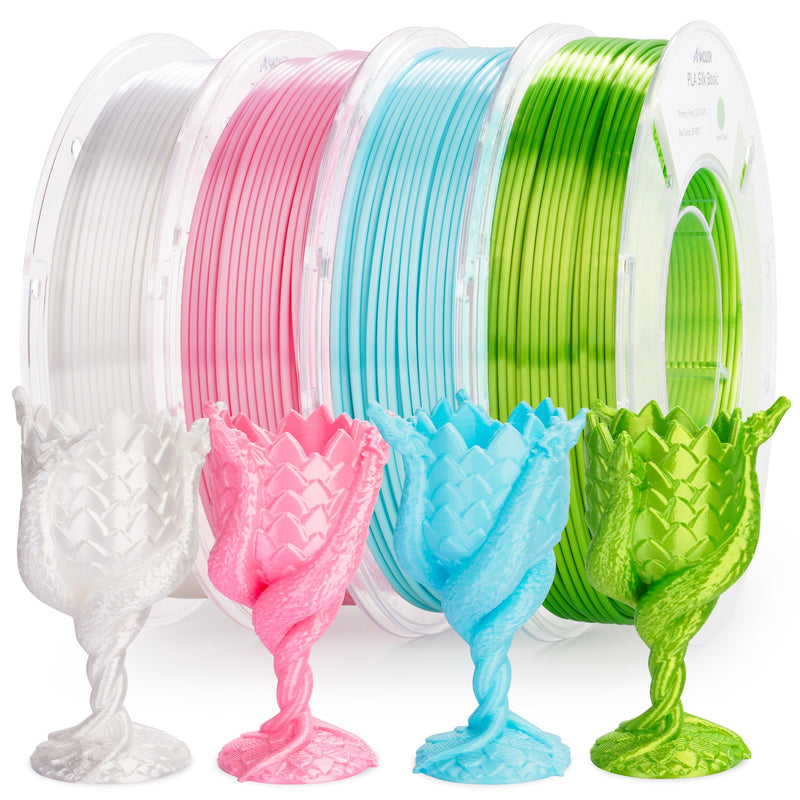Amolen PLA Silk Basic Variety Pack 4x200g 1.75mm colorful filament spools for 3D printing.