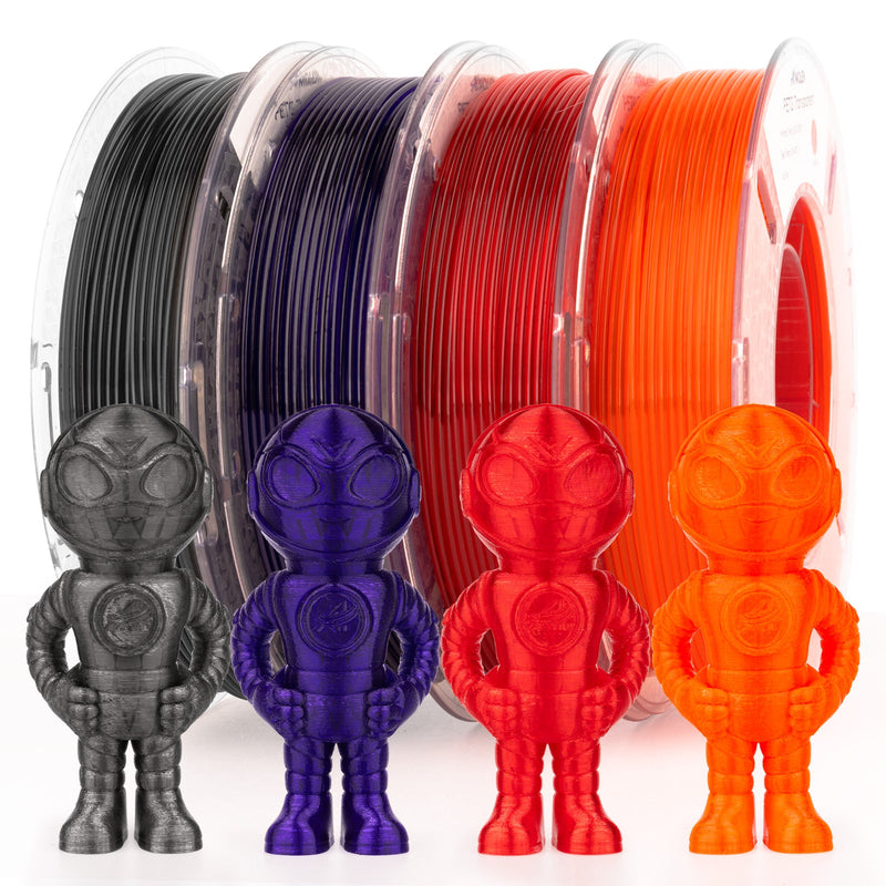 Amolen PETG transparent variety pack with four 250g rolls, showcasing clear, flexible filament suitable for 3D printing projects.