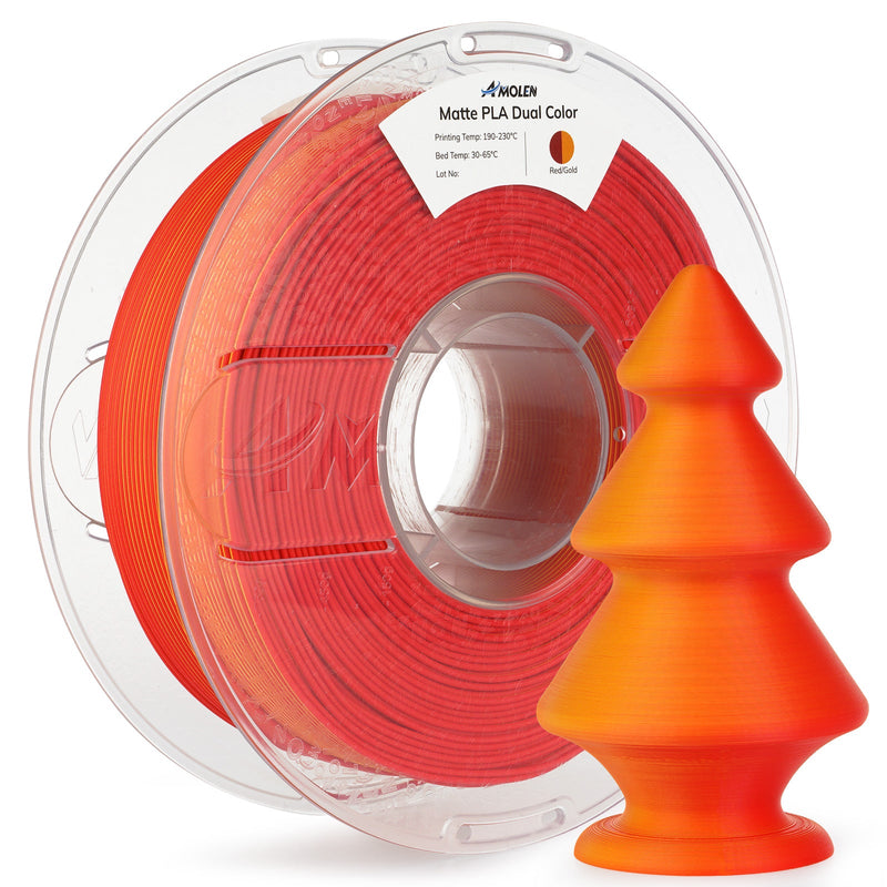 Amolen PLA matte dual filament spool in 1.75mm, 1kg for 3D printing, showing the dual-color filament on the reel.