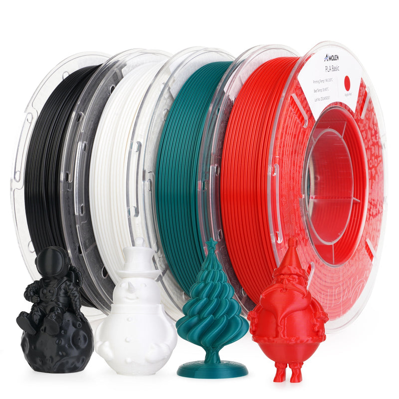Amolen PLA basic variety pack with four 250g spools of 1.75mm filament in assorted colors for 3D printing.