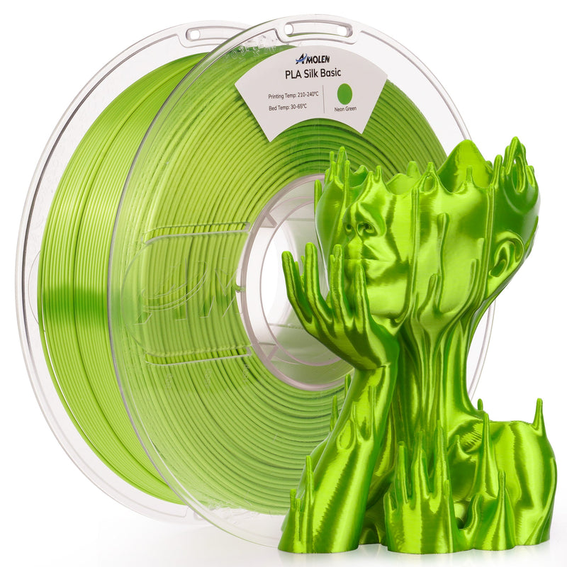Amolen PLA Silk Basic 1.75mm filament spool, 1kg, in vibrant silk finish for 3D printing.