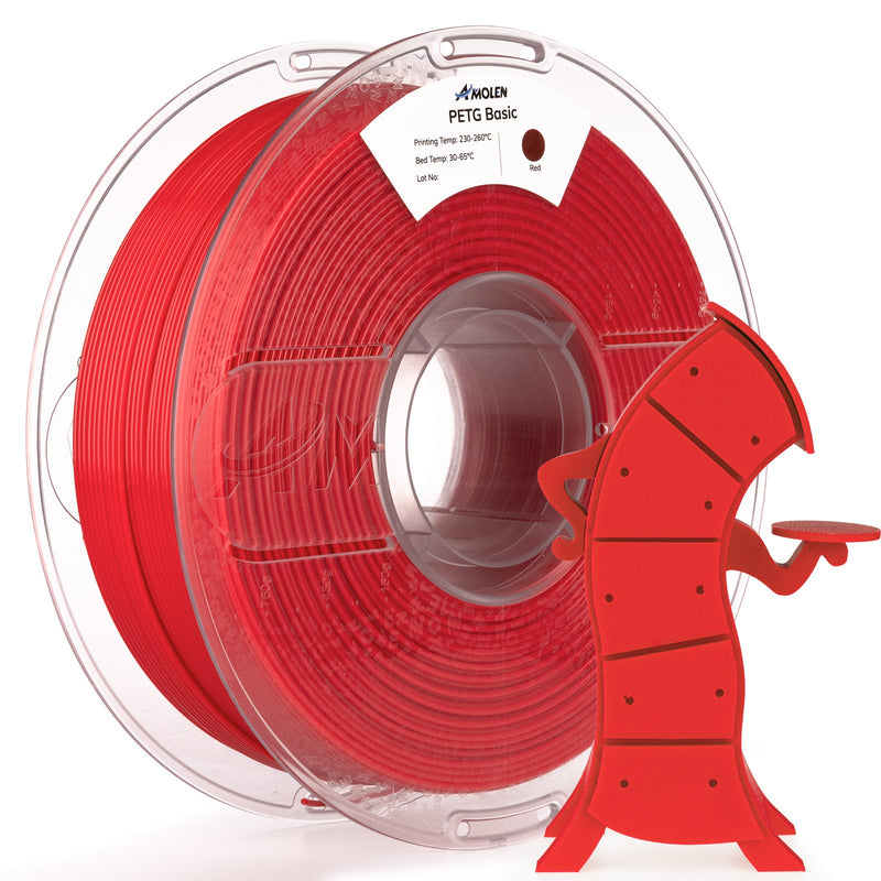 Spool of Amolen PETG Basic 1.75mm filament for 3D printing, 1kg weight, in a clear plastic packaging.