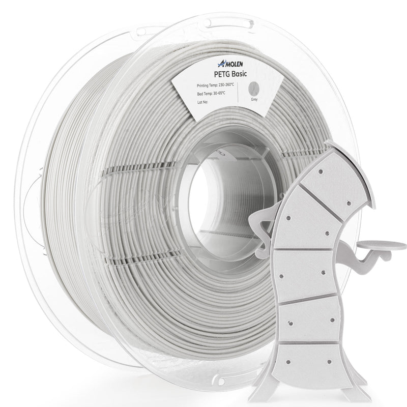 Spool of Amolen PETG Basic 1.75mm filament in clear plastic packaging, suitable for 3D printing, 1KG weight label visible.