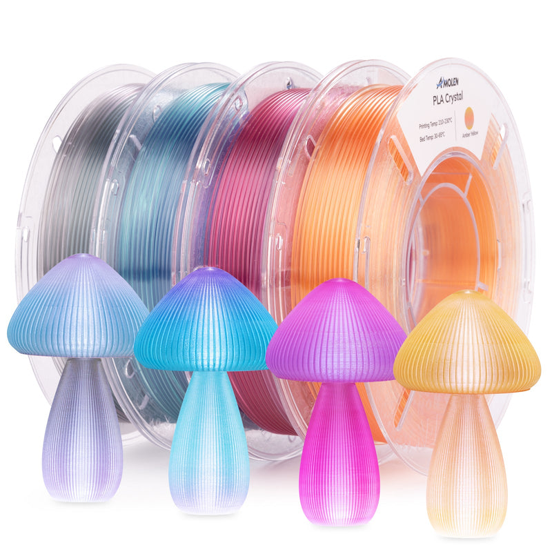 Amolen PLA Crystal-Transparent Gradient Variety Pack with four 200g spools of clear, colorful gradient filament for 3D printing.