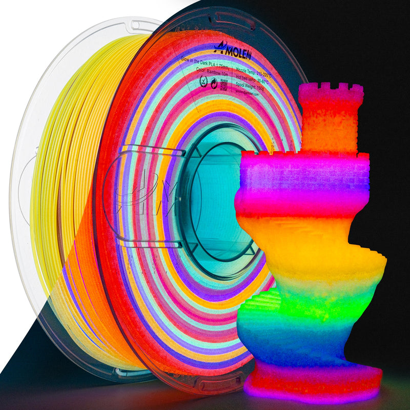 Amolen PLA glow-in-the-dark filament 1.75mm, 1kg spool, showing the filament with a slightly glowing appearance in the image.
