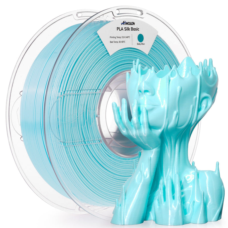 Amolen PLA Silk Basic 1.75mm 3D printing filament spool in white, showing the smooth filament wound around the reel.