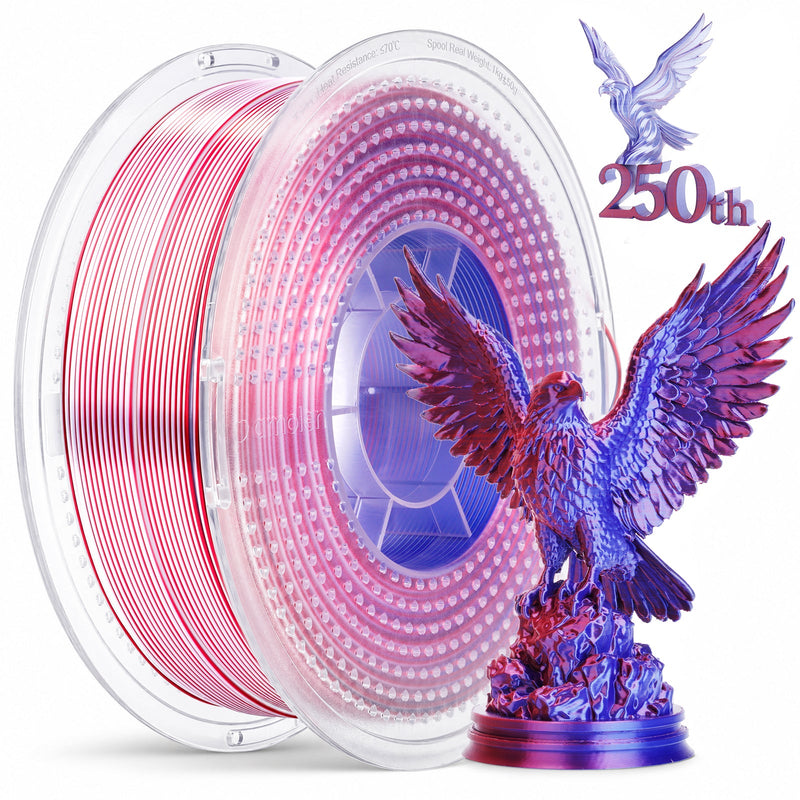 Spools of Amolen PLA Silk triple color 1.75mm filament for 3D printing, shown in a close-up with vibrant filament colors.