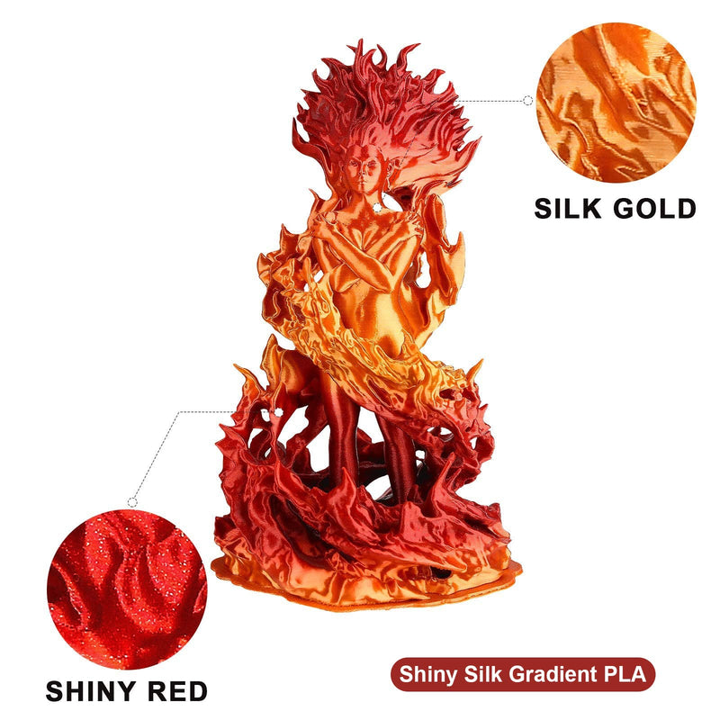 Shiny red and gold gradient PLA silk filament from Amolen, 1.75mm, 200g spool for 3D printing.