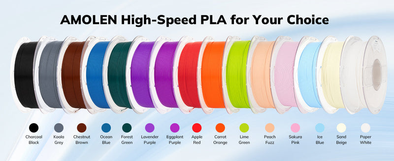 Amolen PLA Basic high-speed 3D printing filament, 1.75mm diameter, 1 kg spool, suitable for 3D printers.