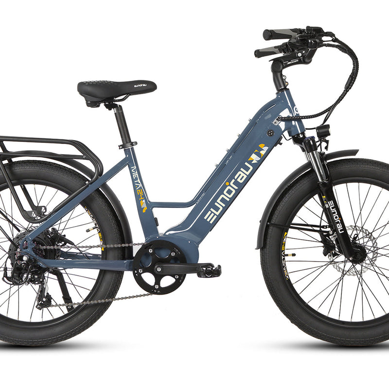 EUNORAU E-BIKE US META24 1.0 electric bicycle with sleek frame and integrated battery, ready for urban commuting.