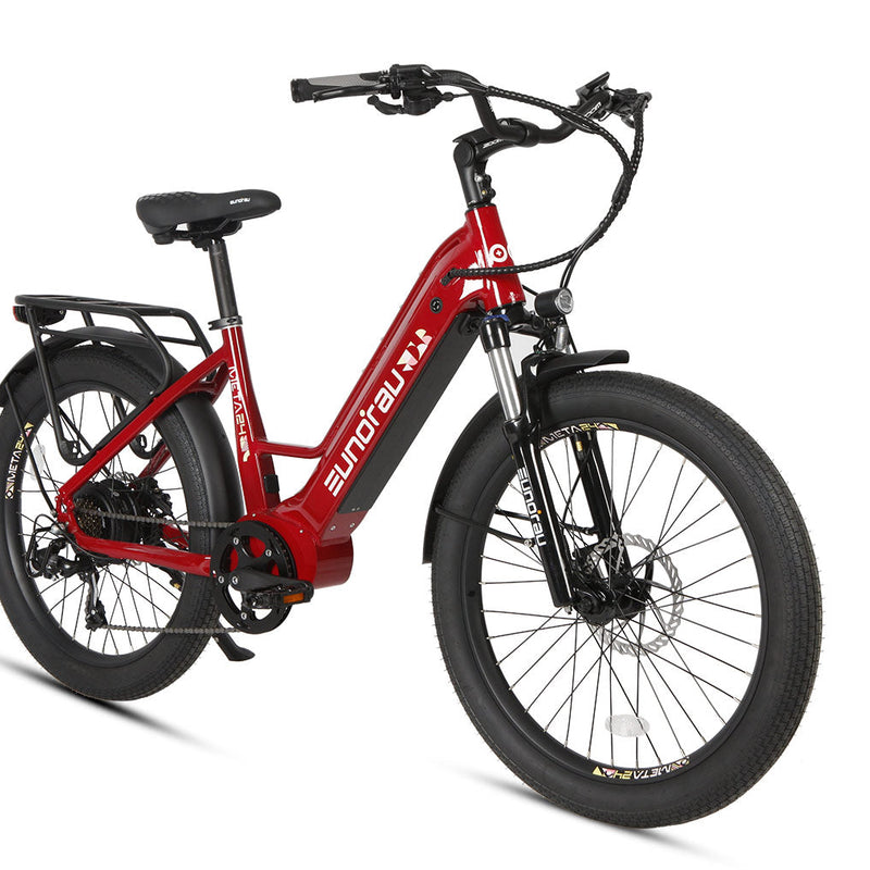 EUNORAU E-BIKE US META24 1.0 electric bicycle with sleek frame and handlebars, ready for urban commuting and outdoor riding.
