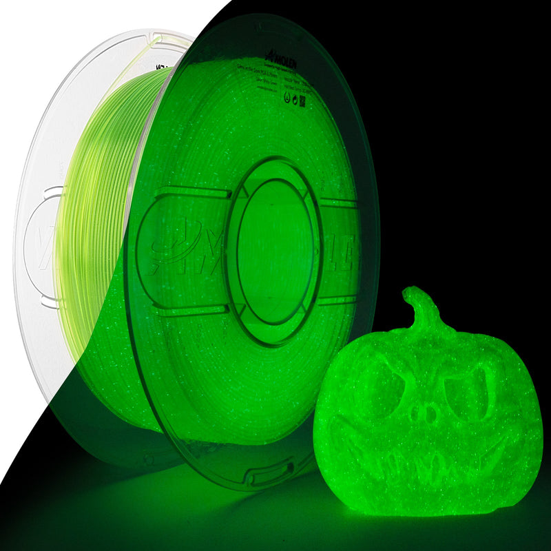 Amolen PLA glow-in-the-dark 1.75mm filament spool, 1kg weight, suitable for 3D printing projects.
