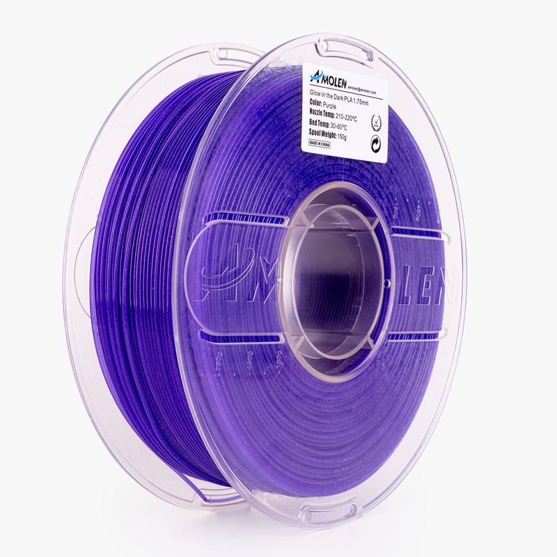 Amolen PLA glow-in-the-dark filament 1.75mm, 1kg spool for 3D printing, showing the glowing filament in a spool.