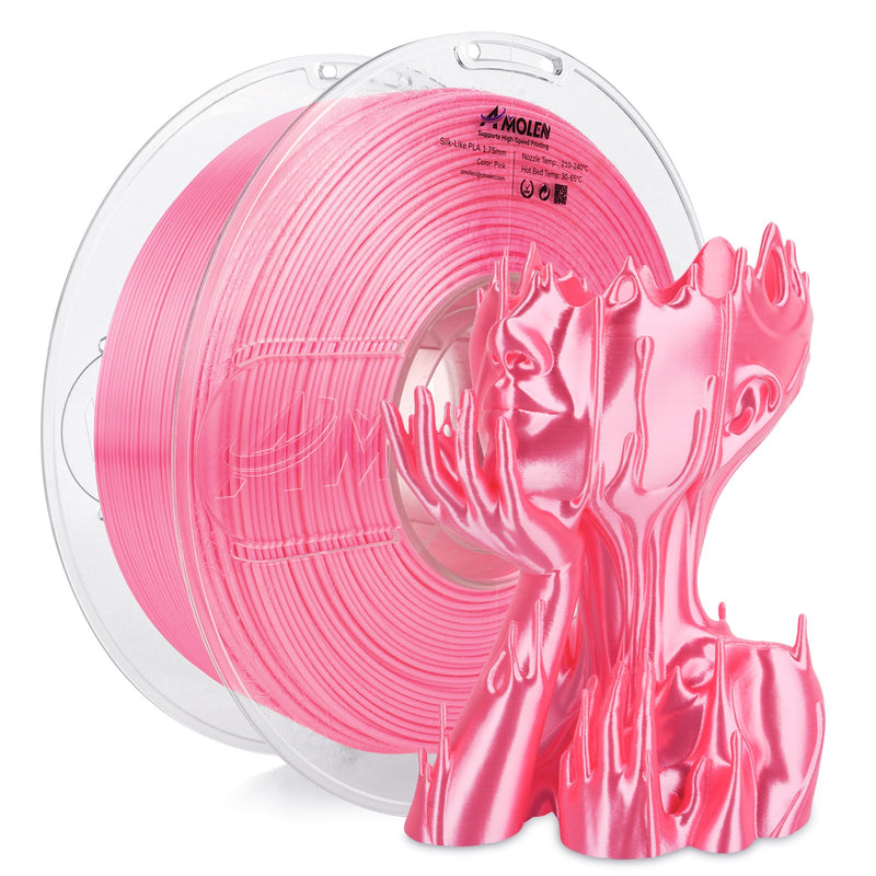 Amolen PLA Silk Basic 1.75mm filament spool, 1KG, showcasing smooth, shiny 3D printing filament in natural lighting.