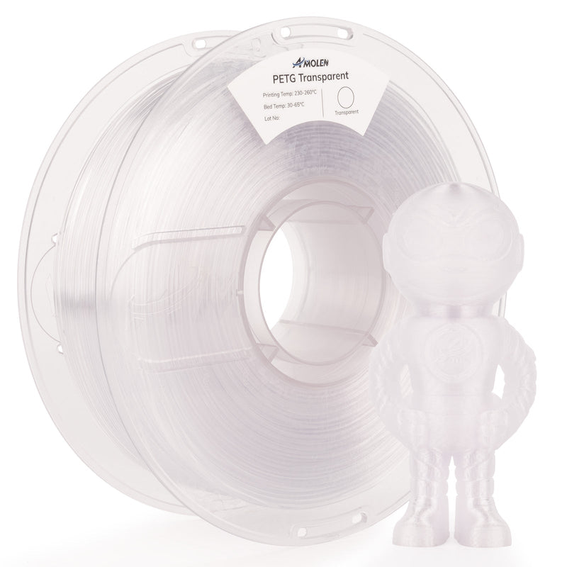 Clear PETG filament 1.75mm diameter by Amolen, 1kg spool, transparent 3D printing filament for versatile projects.