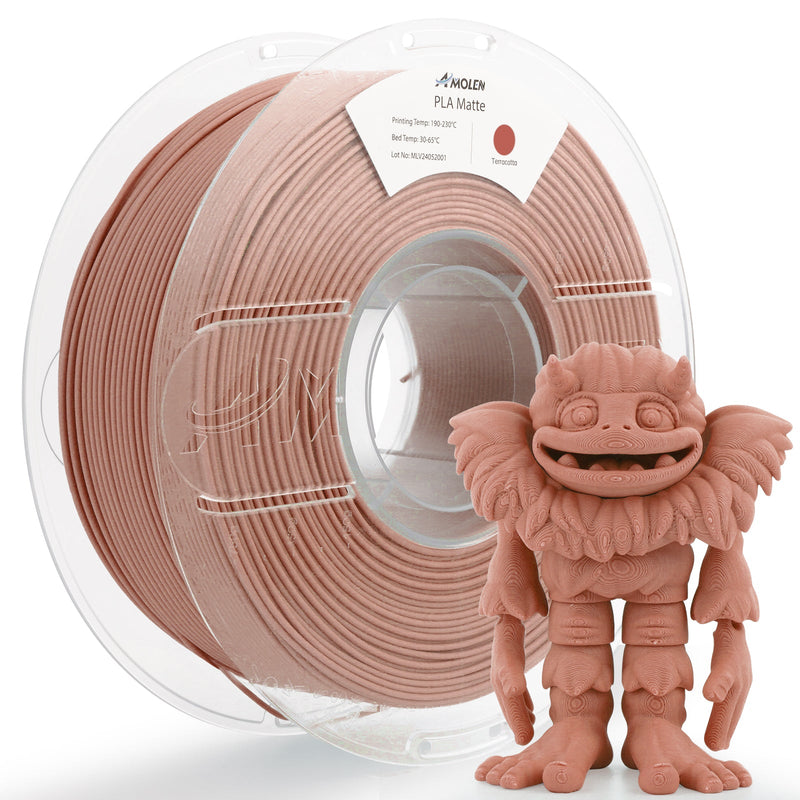 Spool of Amolen PLA Matte Basic 1.75mm filament in 1kg/2.2lb size, showing the matte finish and vibrant color of the filament.