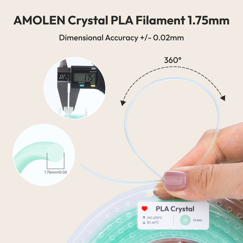 Amolen PLA crystal-transparent gradient variety pack with four 200g filament spools in clear, colorful gradient shades.