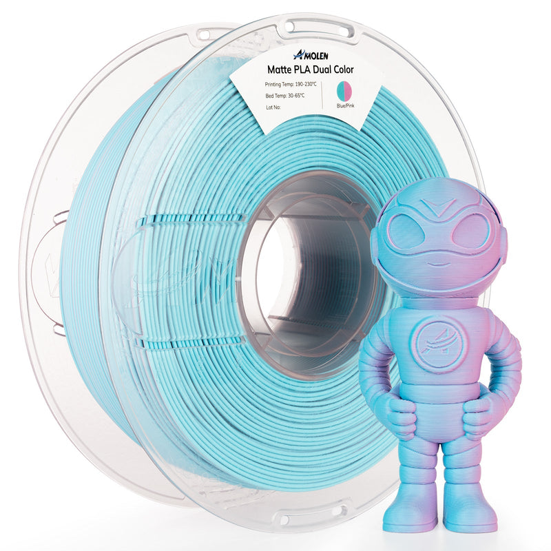 Amolen PLA matte dual filament 1.75mm in 1kg spool, showing smooth, matte finish for 3D printing projects.