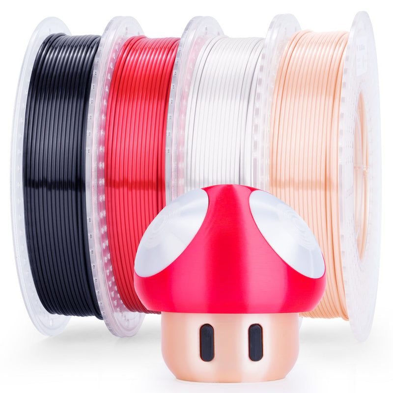 Amolen PLA Silk Basic Variety Pack with four 200g spools of 1.75mm filament in assorted colors for 3D printing.