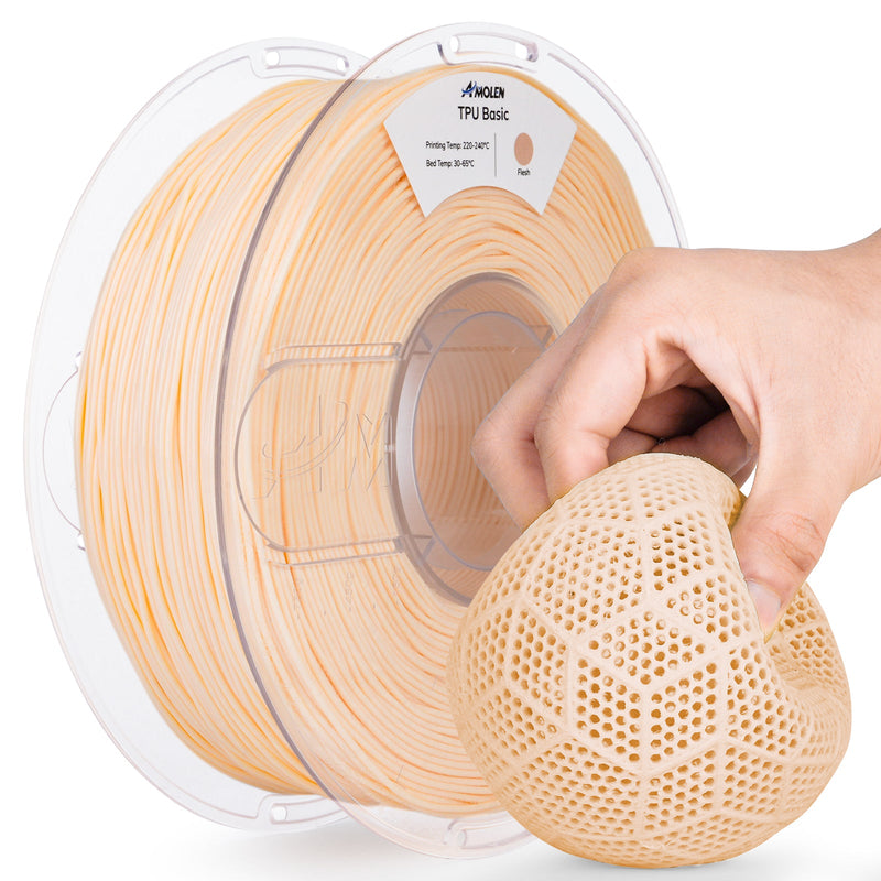 Amolen TPU Basic 1.75mm filament spool, 1kg, flexible thermoplastic polyurethane for 3D printing, shown in the image.