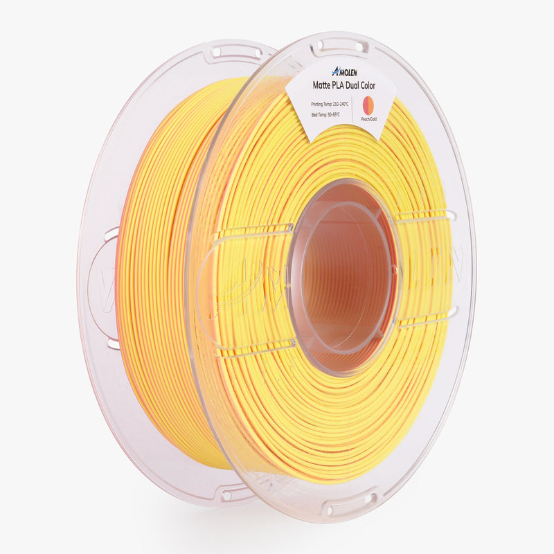 Amolen PLA Matte Dual Filament 1.75mm 1kg spool showing two color filaments for 3D printing.