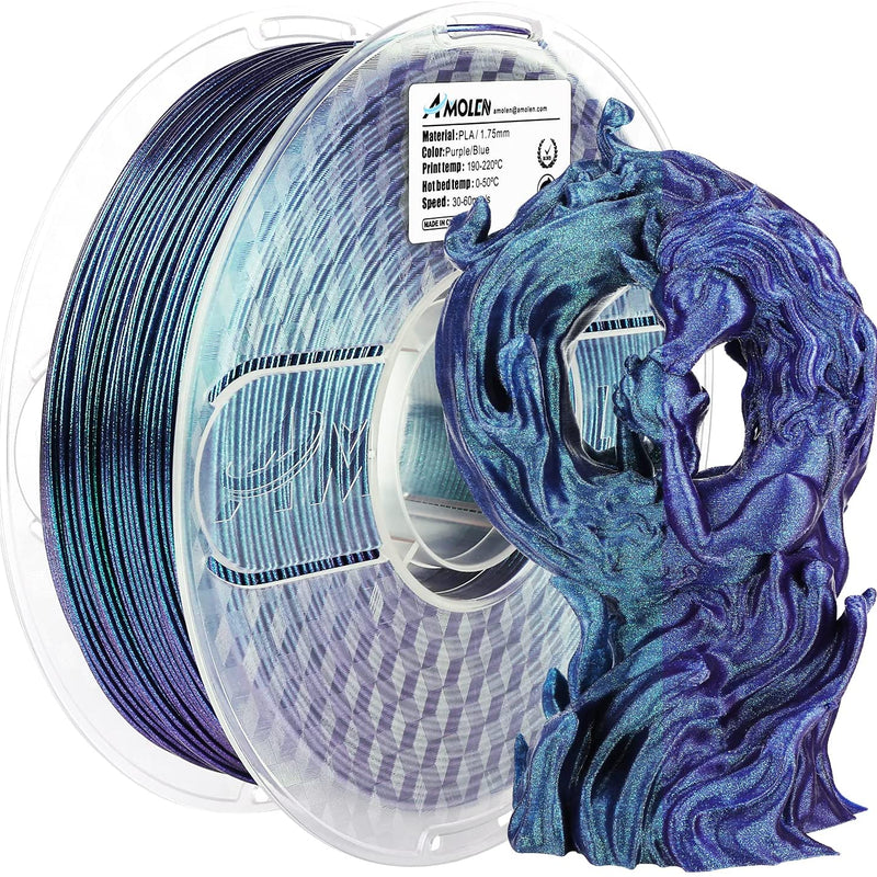 Amolen PLA Galaxy Sparkle 3D printing filament in 1.75mm, 1kg spool showing shimmering, shiny galaxy-inspired filament.
