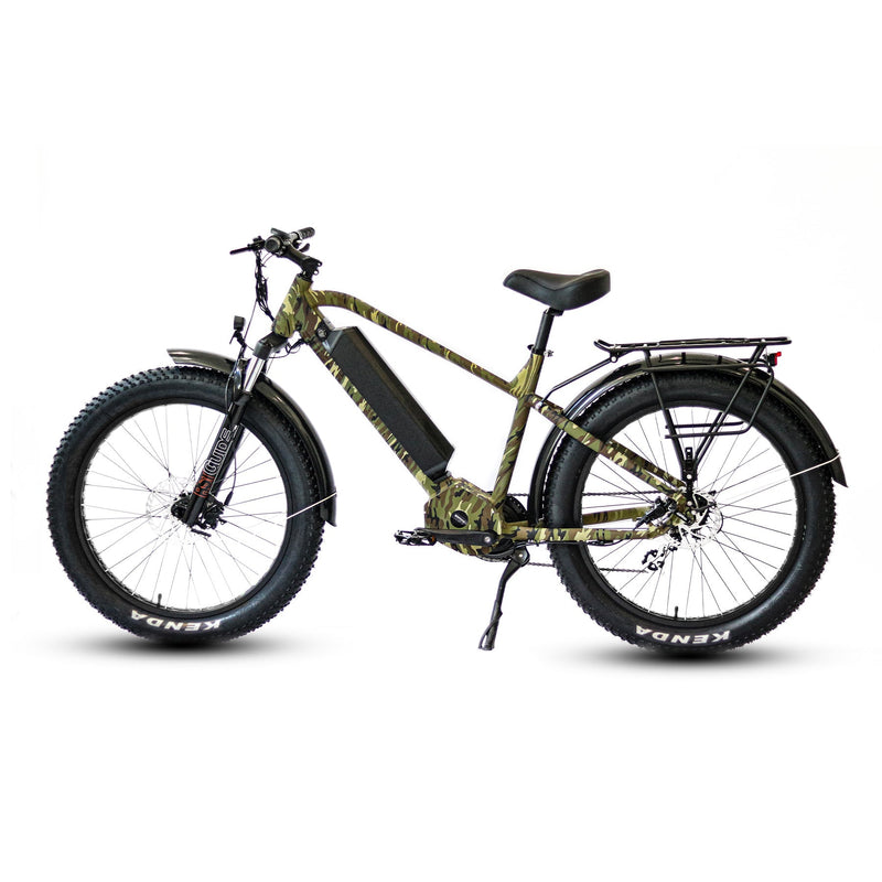 EUNORAU FAT-HD 1.0 Pro electric bicycle with rugged fat tires and sleek black frame, suitable for off-road and urban riding.