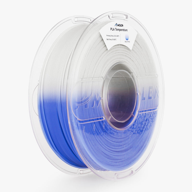 Amolen PLA temperature color change filament, 1.75mm, 1kg spool, showing vibrant color transition in 3D printing filament