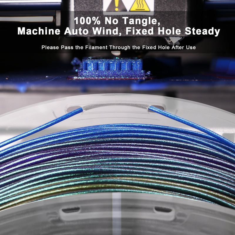 Amolen PLA Galaxy sparkle 3D printing filament spool showing shiny, glittering purple filament for creative 3D prints.