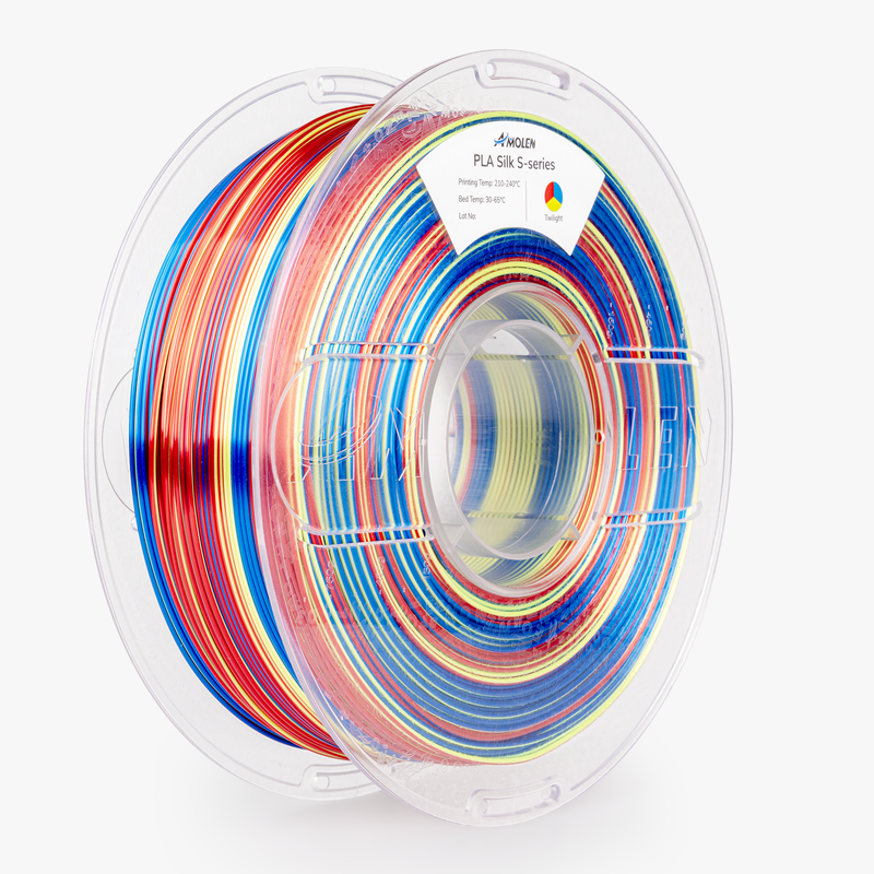 Amolen PLA Silk S-Series 1.75mm filament spool, 1kg, showcasing shiny, smooth filament for 3D printing.