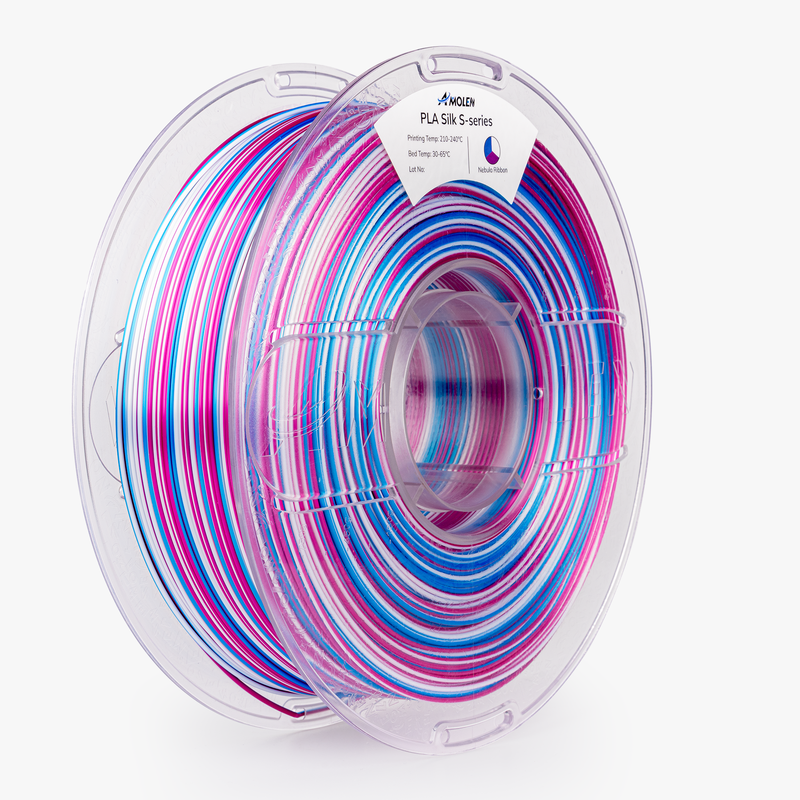 Amolen PLA Silk S-Series filament in 1.75mm, 1kg spool, showcasing smooth, shiny silk-like 3D printing filament.