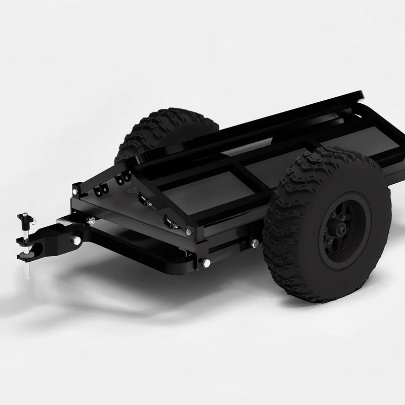 CycleBoard X-QUAD 3000 trailer accessory, showing a sturdy black trailer attached to the electric skateboard.